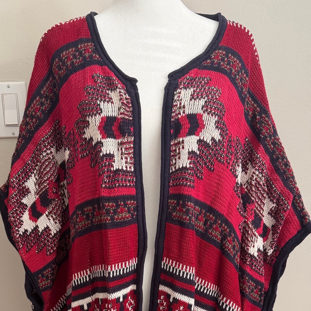Red Aztec Knit Open Cardigan